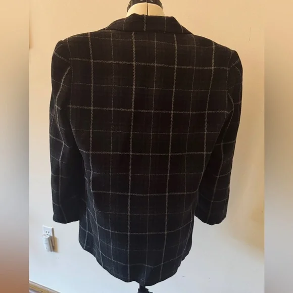 Vintage Sag Harbor Checkered Blazer – Black Wool Jacket, Women’s 12 - Picture 4 of 6